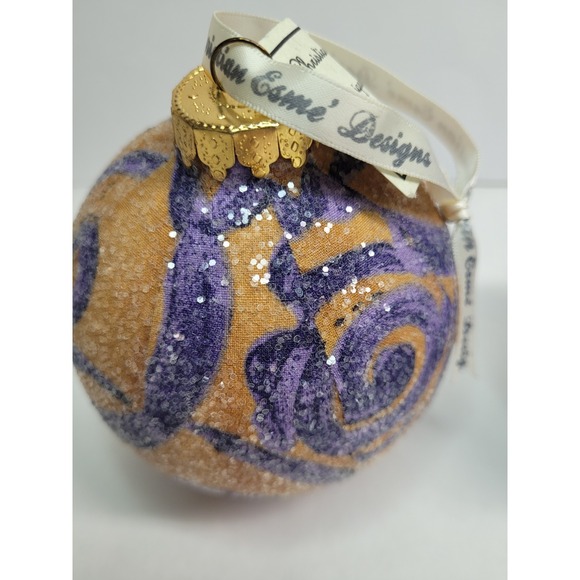 Boutique Christmas Ornaments, Christian Esme Designs, Set Of 2, Blue Gold - Picture 3 of 5